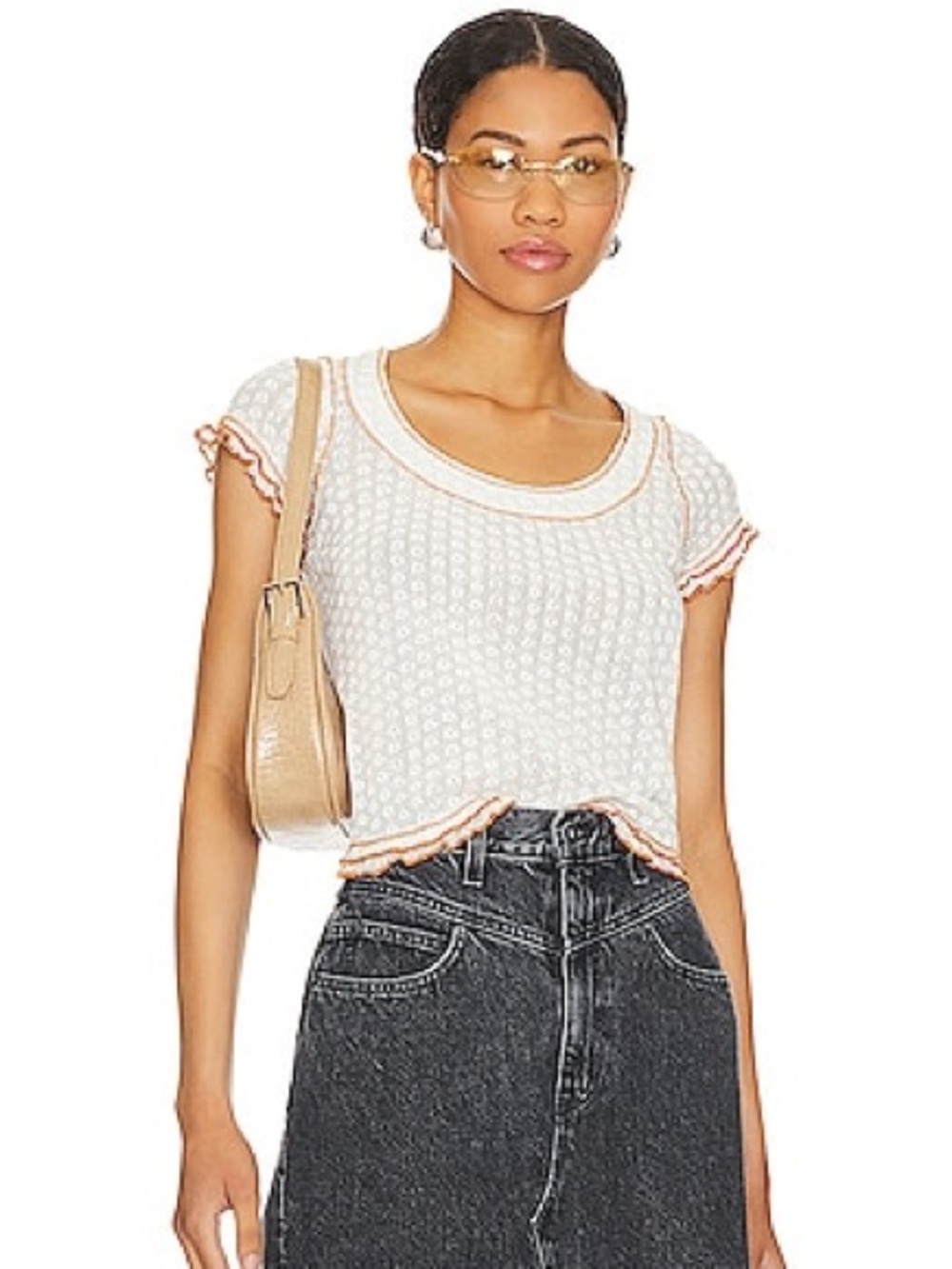 Free People Garner Tee in Tea Combo Cream size Large NWT